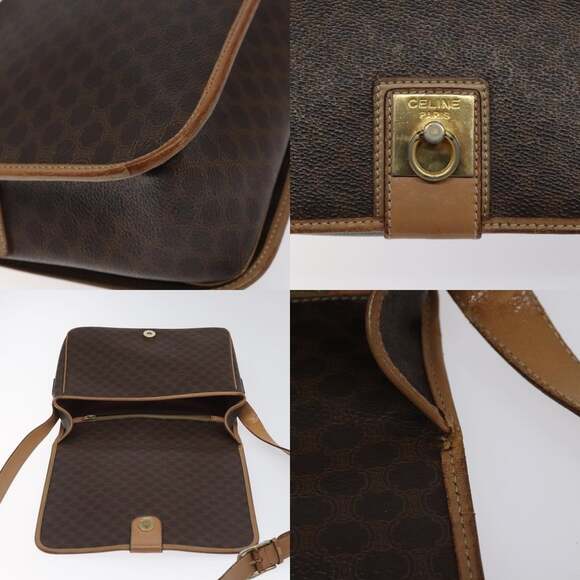 CELINE Macadam Canvas Shoulder Bag Pvc Leather Brown Gold - Picture 11 of 13